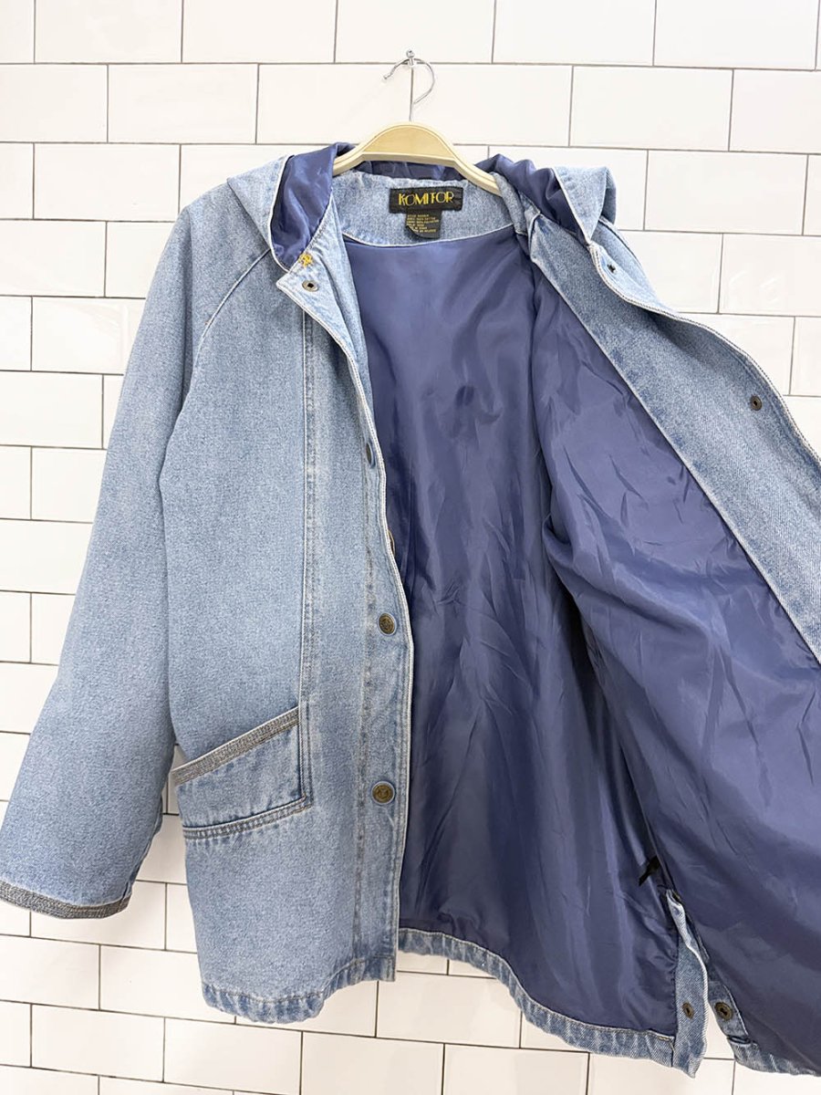 vintage komitor full button hooded lined denim jacket - good market thrift store