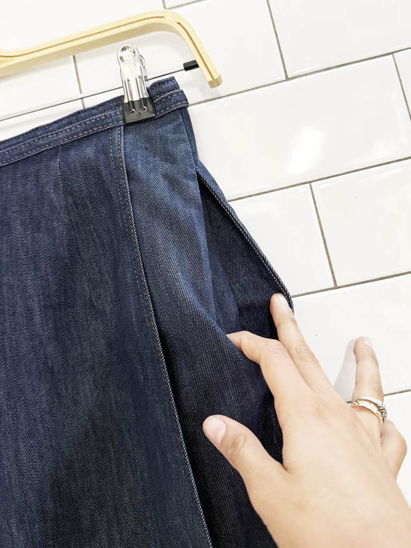 vintage koret city blues denim wrap knee - length skirt - good market thrift store