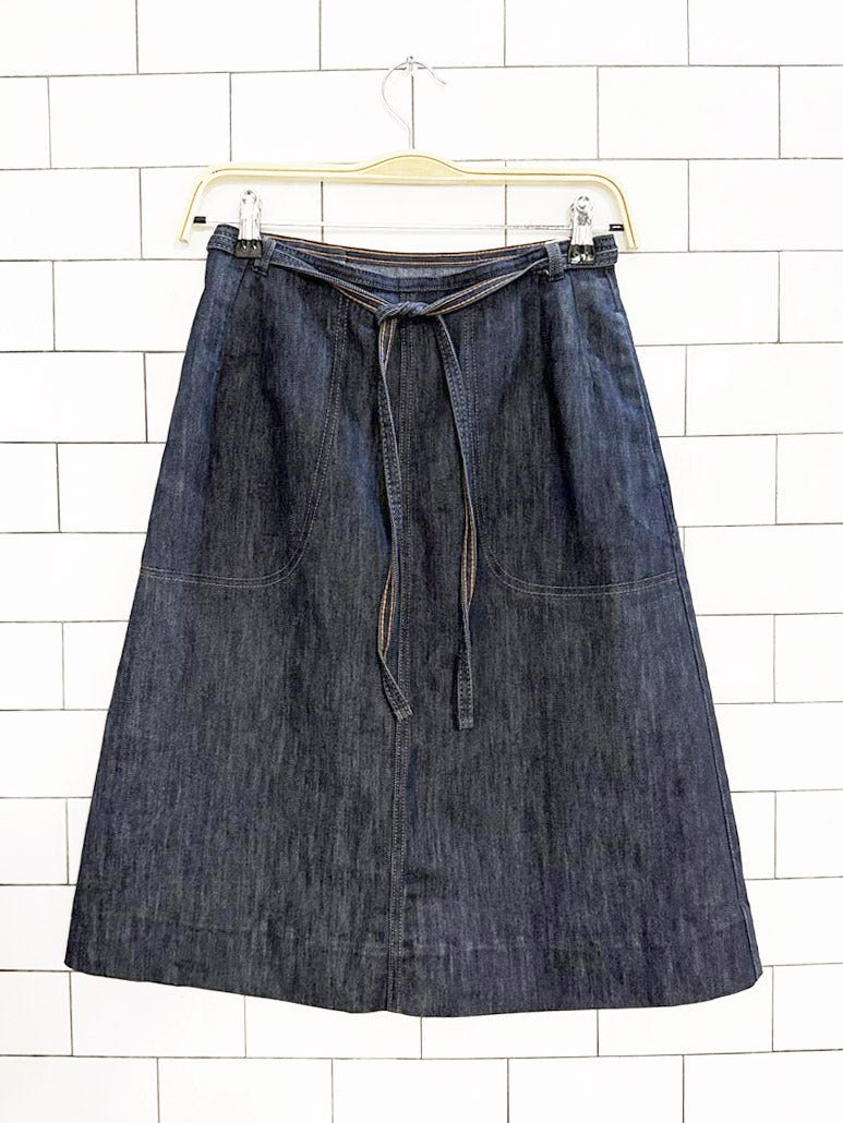 vintage koret city blues denim wrap knee - length skirt - good market thrift store