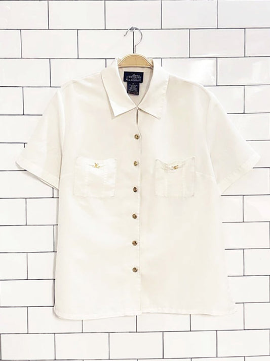 vintage la redoute gold button poly blouse - good market thrift store