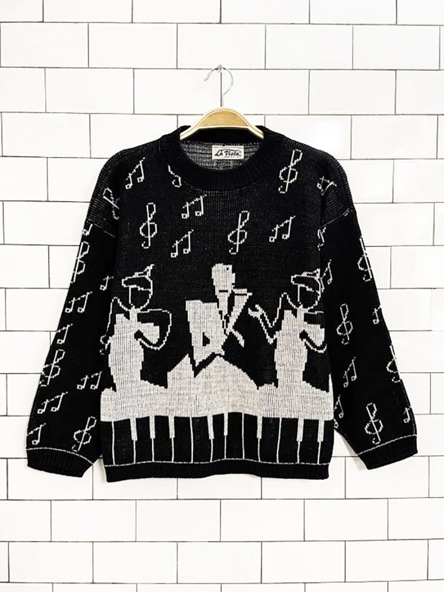 vintage la vista music + dance metallic knit sweater | made in USA - good market thrift store