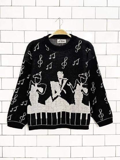 vintage la vista music + dance metallic knit sweater | made in USA - good market thrift store