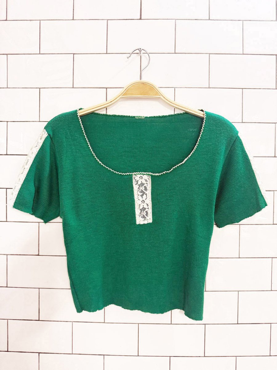vintage lace detail baby rib knit top - good market thrift store