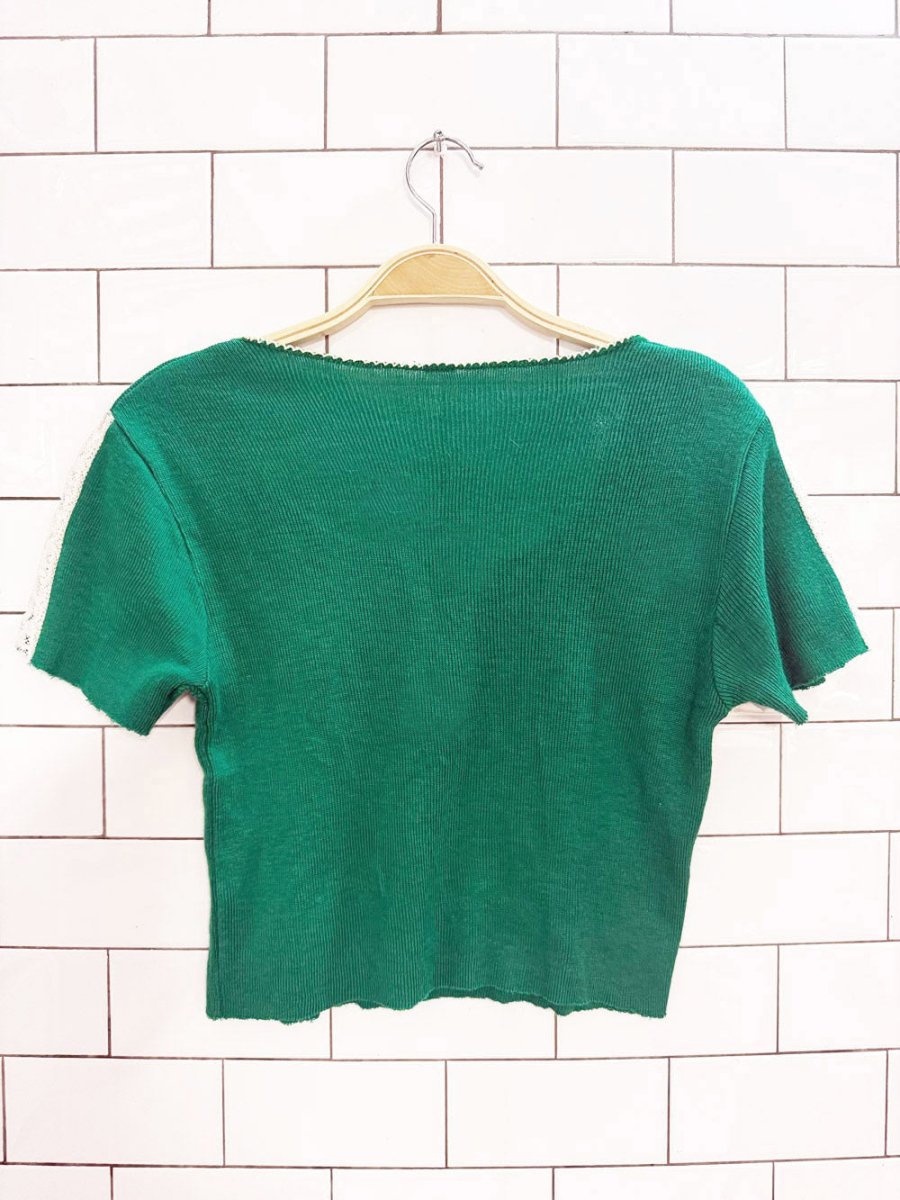 vintage lace detail baby rib knit top - good market thrift store