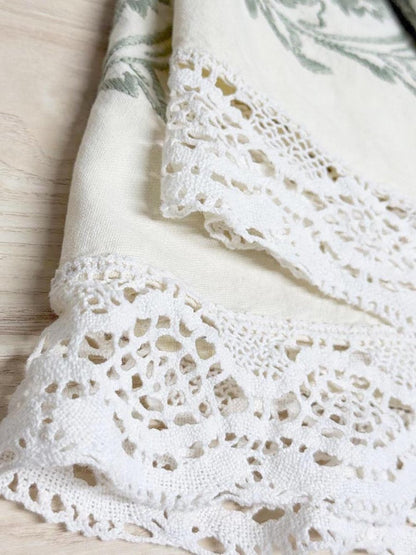 vintage lace trim embroidered round tablecloth - good market thrift store