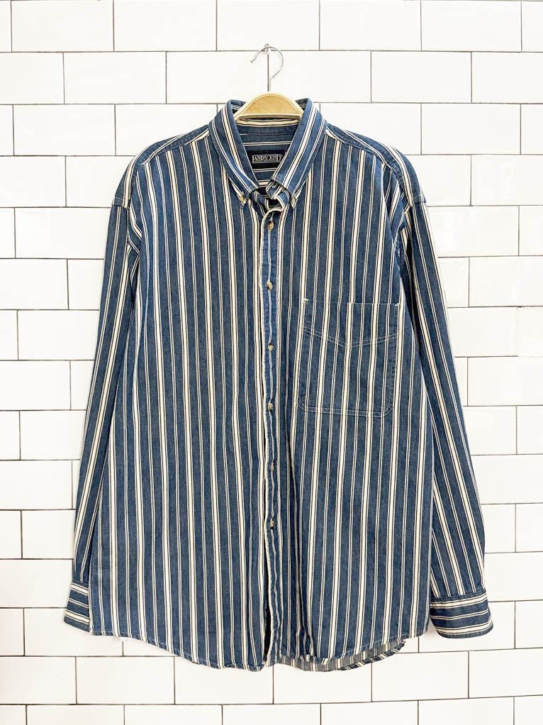 vintage land's end striped denim shirt | made in USA - good market thrift store