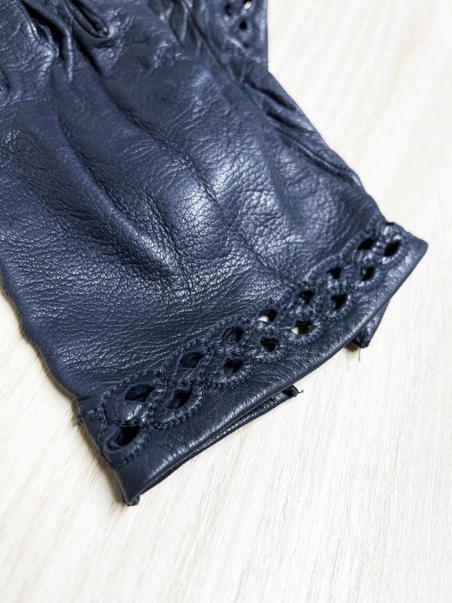 vintage lattice trim leather driving glove | unlined - good market thrift store