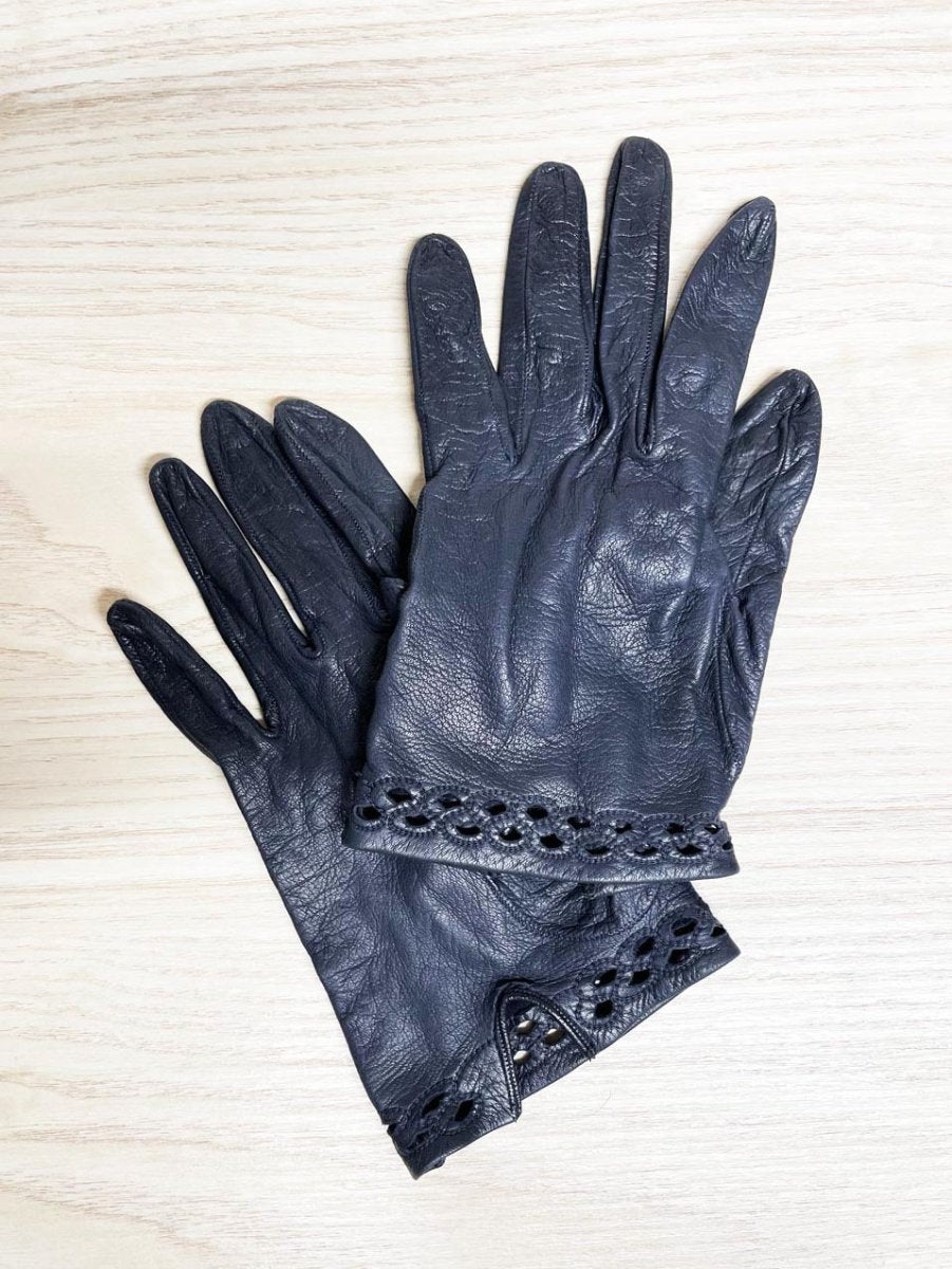 vintage lattice trim leather driving glove | unlined - good market thrift store