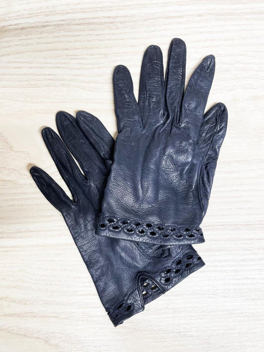 vintage lattice trim leather driving glove | unlined - good market thrift store