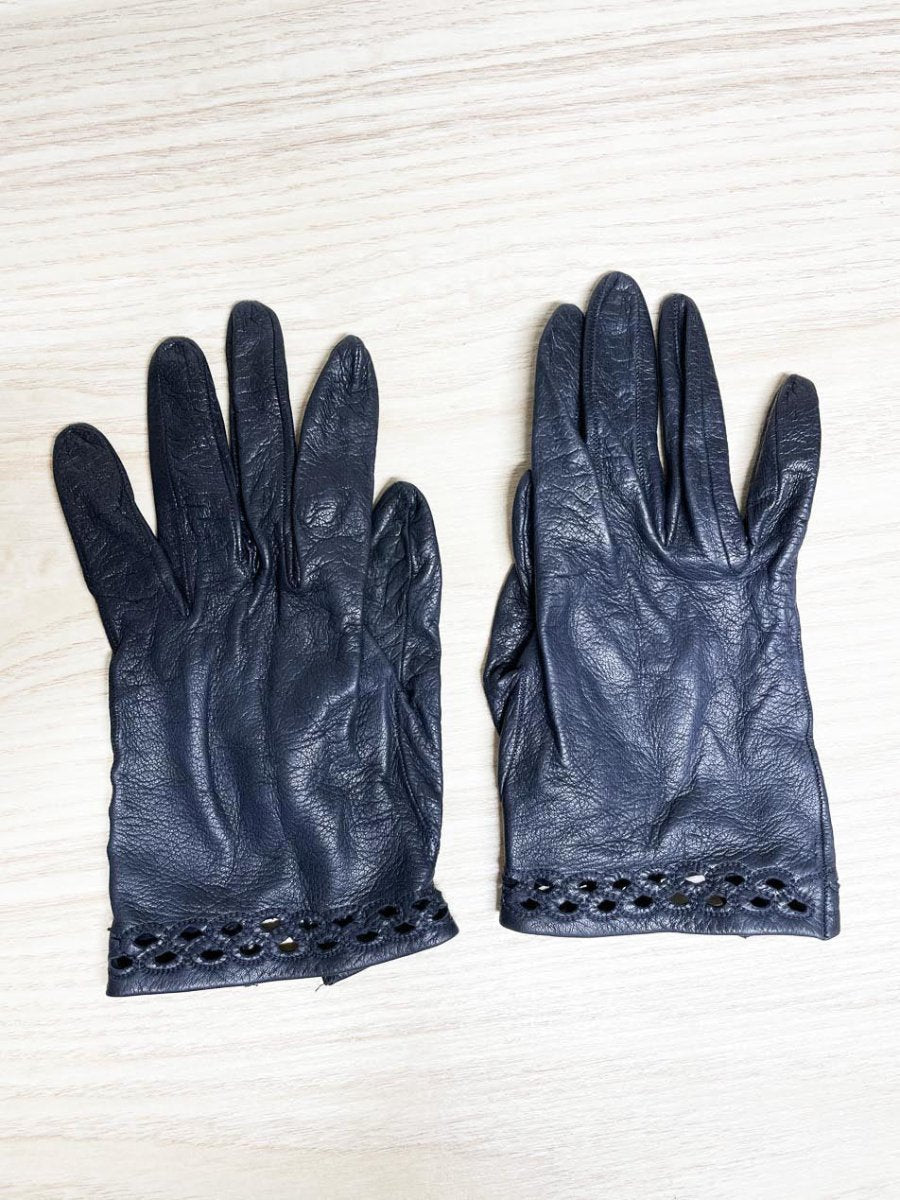 vintage lattice trim leather driving glove | unlined - good market thrift store