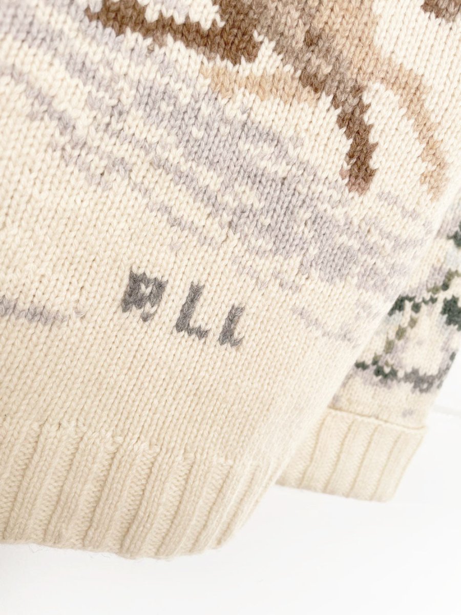 vintage lauren RL 100% lambswool hand - knit sleigh ride 1/4 zip knit hoodie | ralph lauren - good market thrift store