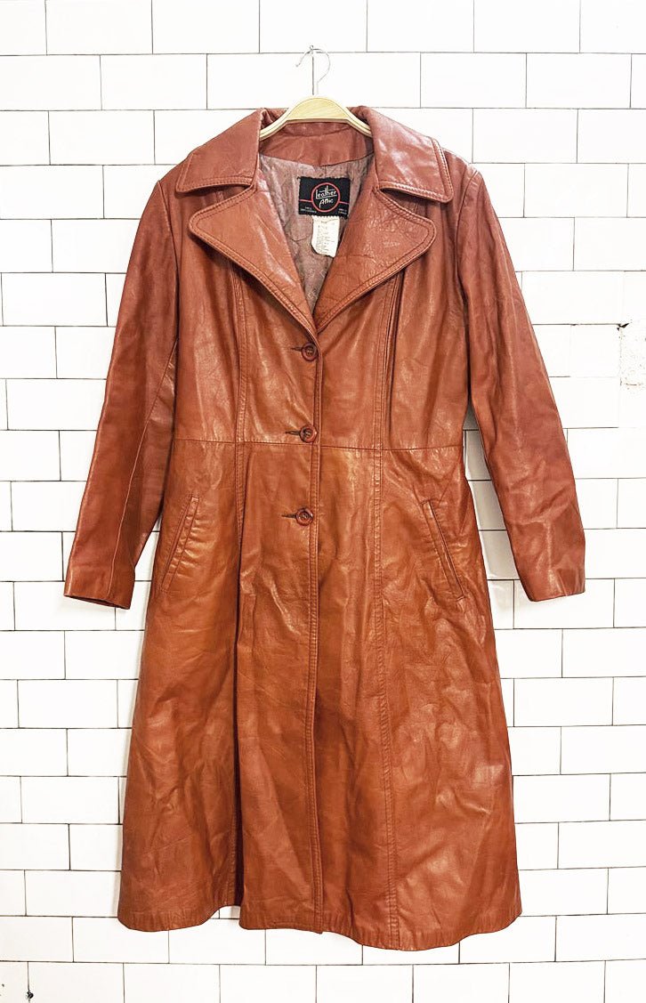 vintage leather attic belted leather trench coat | made in Canada - good market thrift store