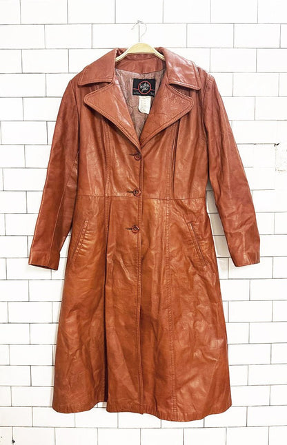 vintage leather attic belted leather trench coat | made in Canada - good market thrift store