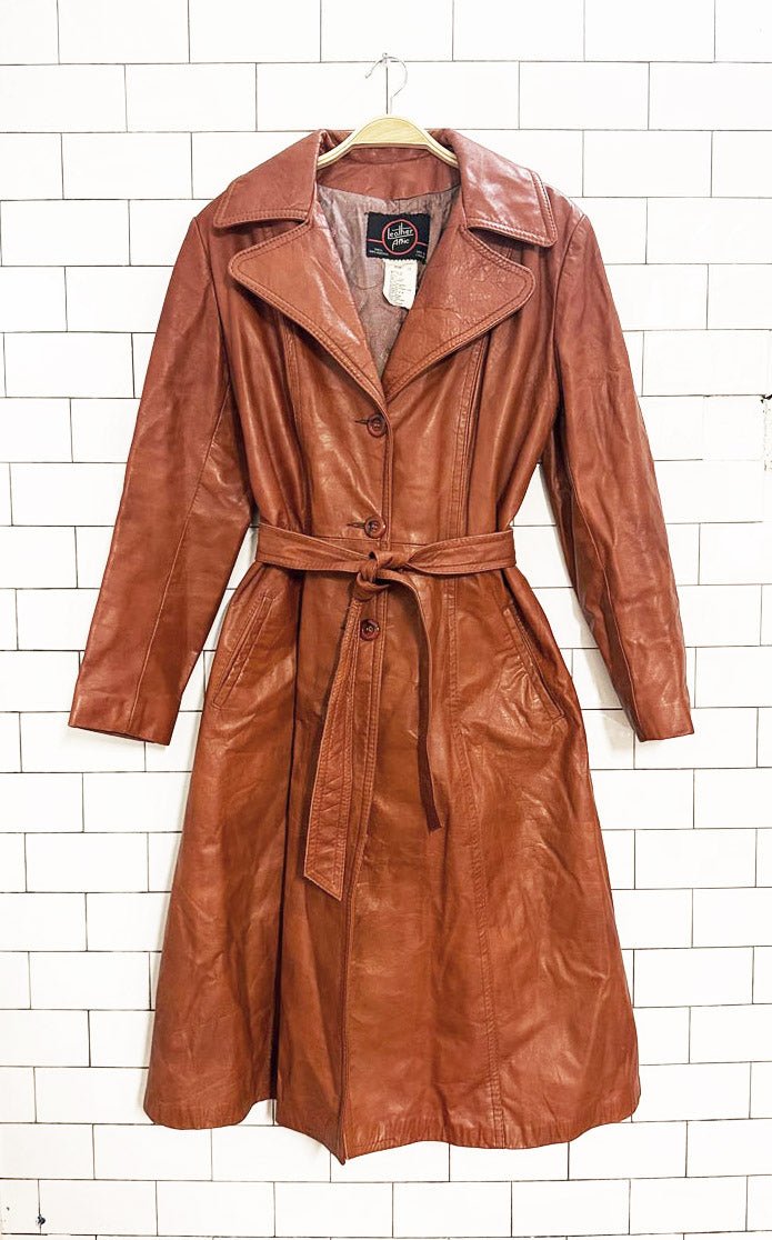 vintage leather attic belted leather trench coat | made in Canada - good market thrift store