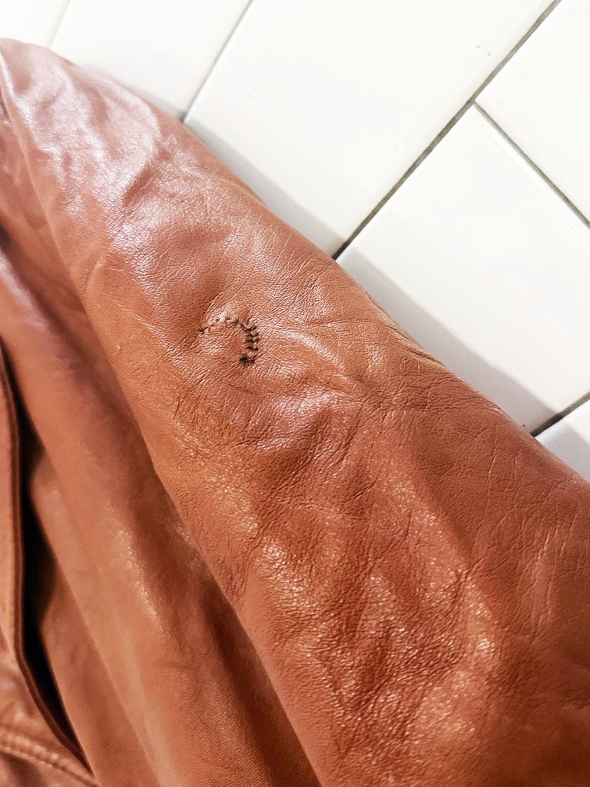 vintage leather attic belted leather trench coat | made in Canada - good market thrift store