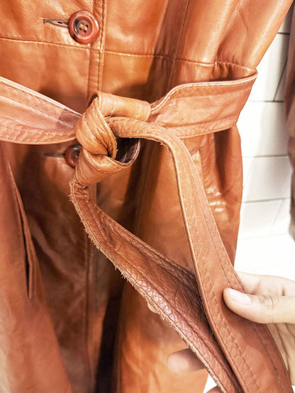 vintage leather attic belted leather trench coat | made in Canada - good market thrift store