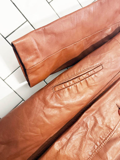 vintage leather attic belted leather trench coat | made in Canada - good market thrift store