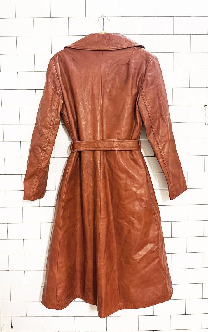 vintage leather attic belted leather trench coat | made in Canada - good market thrift store