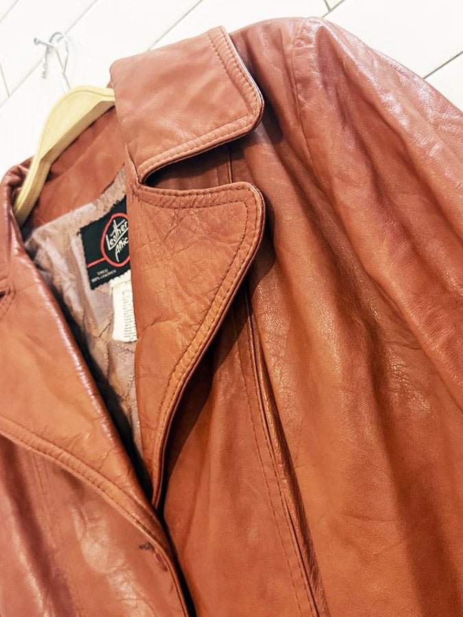 vintage leather attic belted leather trench coat | made in Canada - good market thrift store