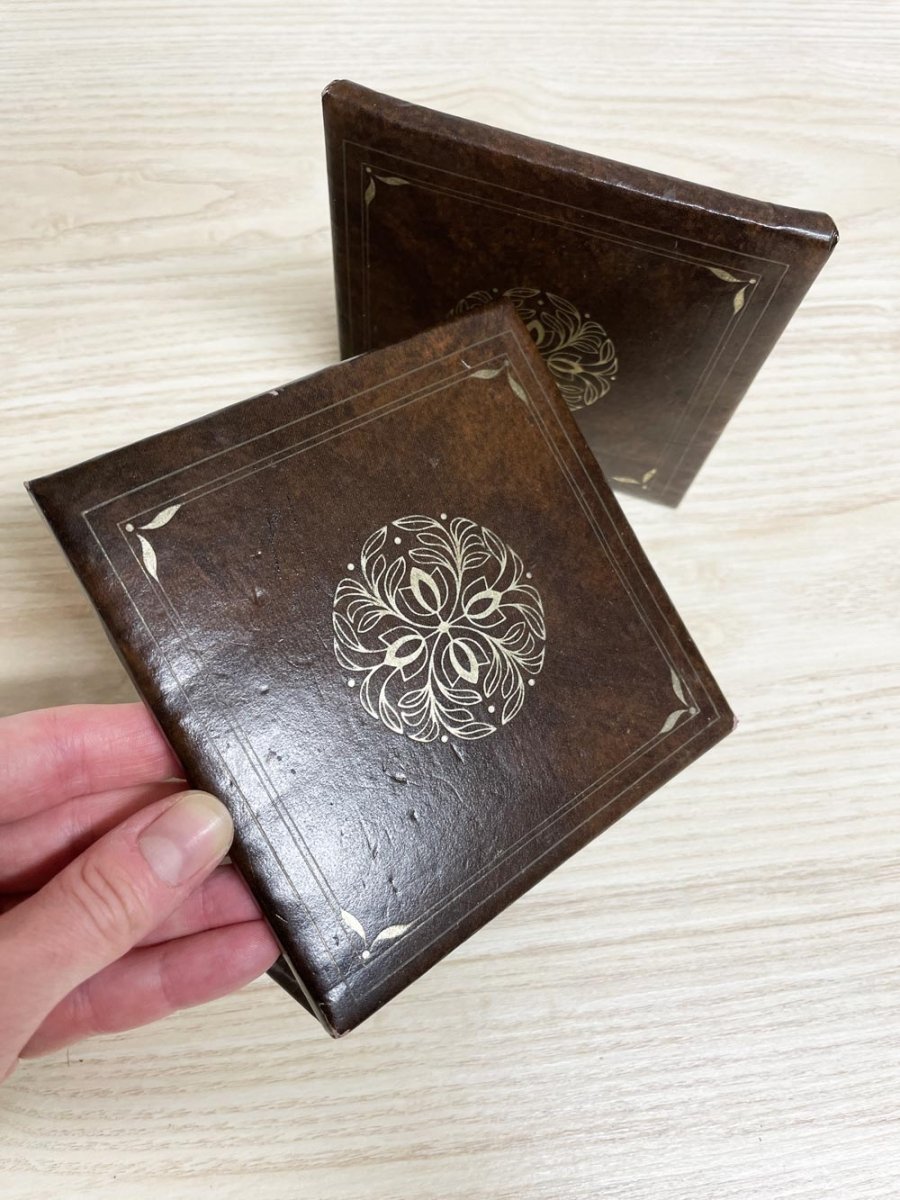 vintage leather bound gold scroll book ends - good market thrift store