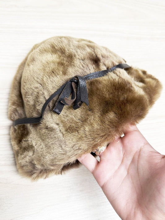vintage leather bow detail real fur hat - good market thrift store