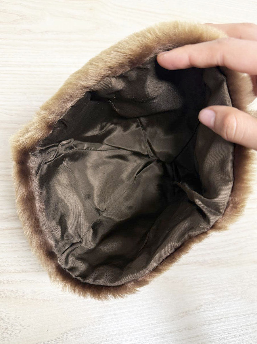 vintage leather bow detail real fur hat - good market thrift store