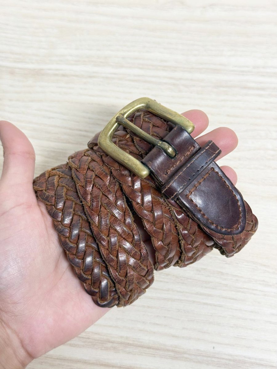 vintage leather braided belt | solid brass buckle - good market thrift store