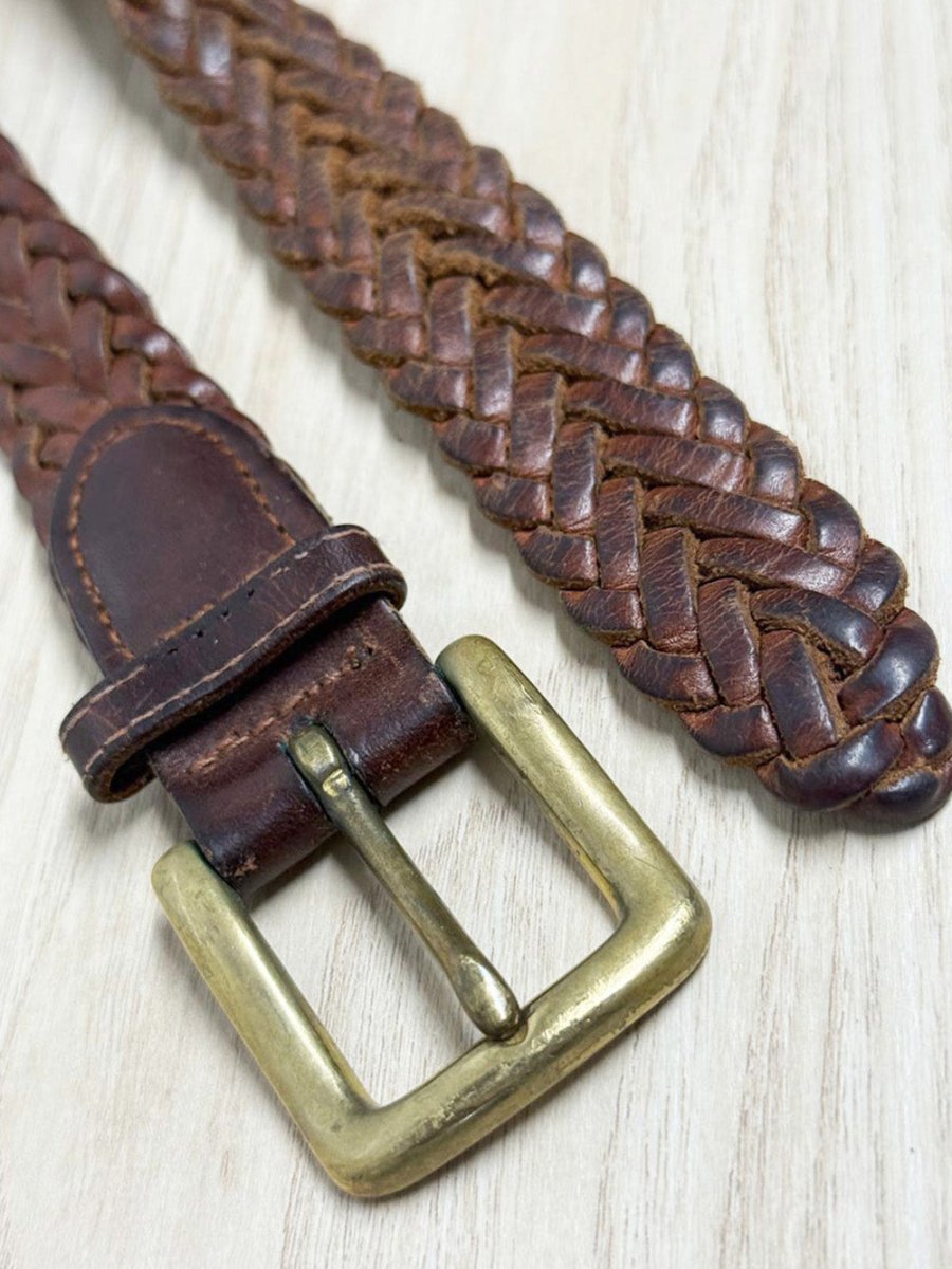 vintage leather braided belt | solid brass buckle - good market thrift store
