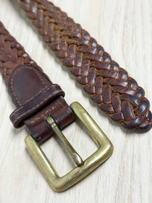 vintage leather braided belt | solid brass buckle - good market thrift store