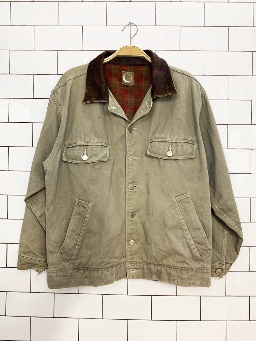 vintage leather collar soft denim chore coat - good market thrift store