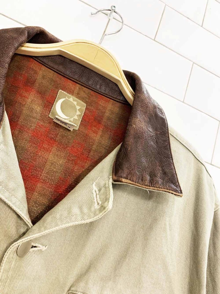 vintage leather collar soft denim chore coat - good market thrift store