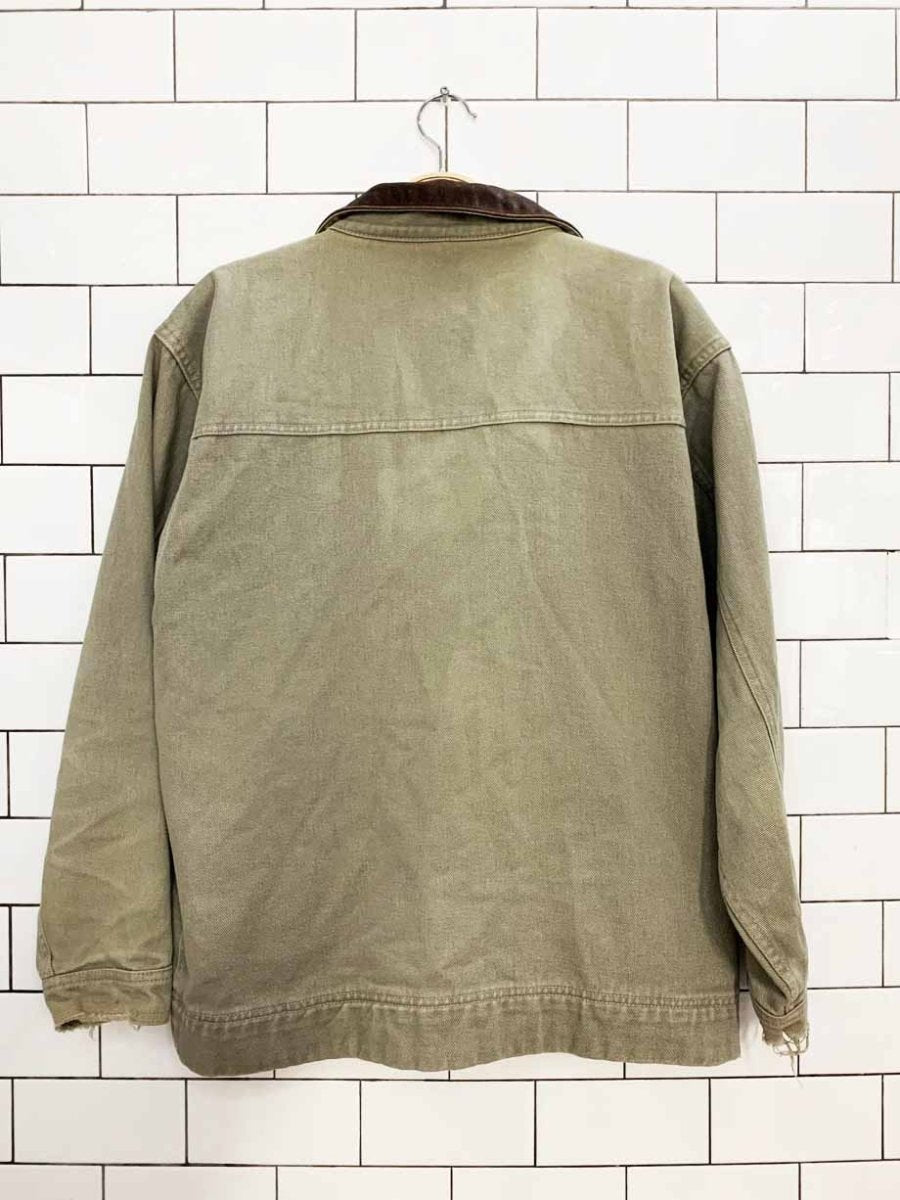vintage leather collar soft denim chore coat - good market thrift store