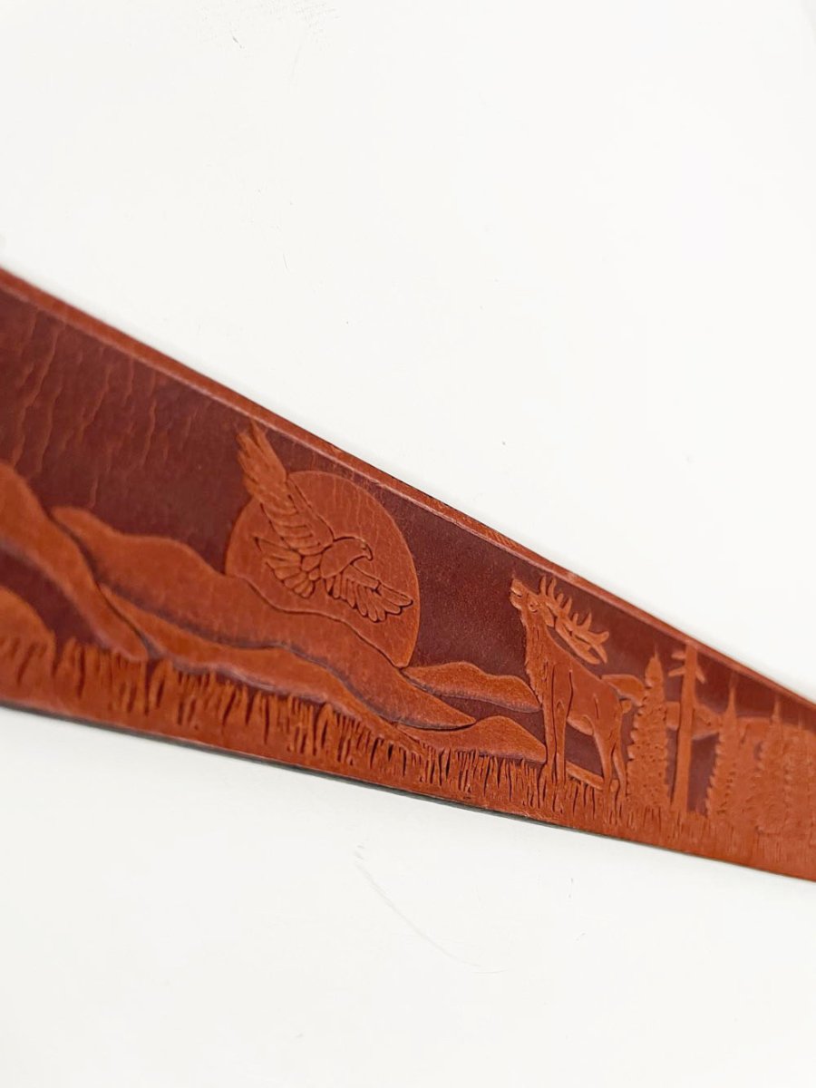 vintage leather embossed two-tone woodland animals belt - good market thrift store