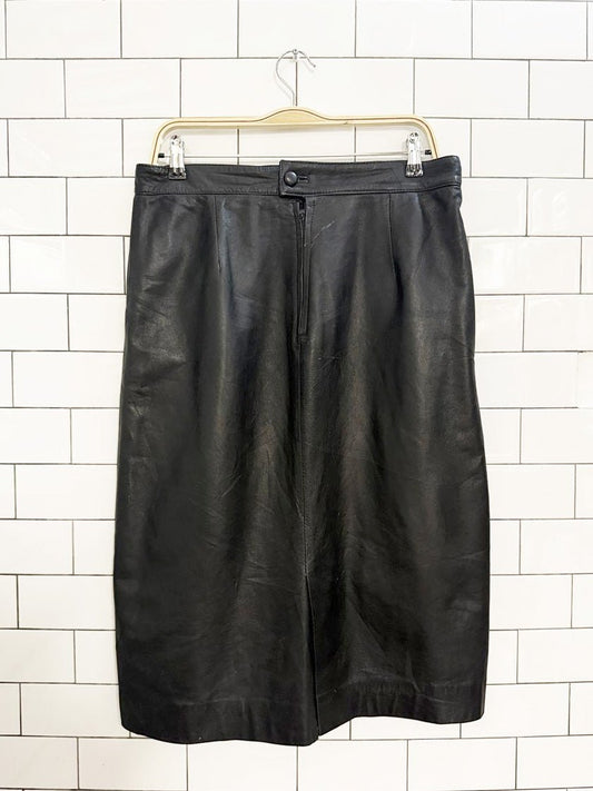 vintage leather knee - length skirt | with pockets - good market thrift store