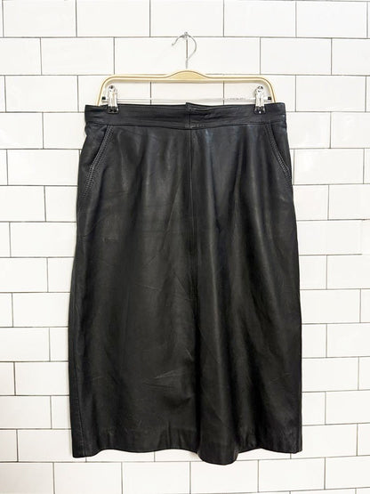 vintage leather knee - length skirt | with pockets - good market thrift store