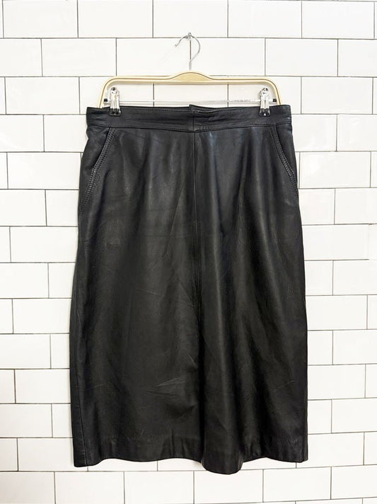 vintage leather knee - length skirt | with pockets - good market thrift store