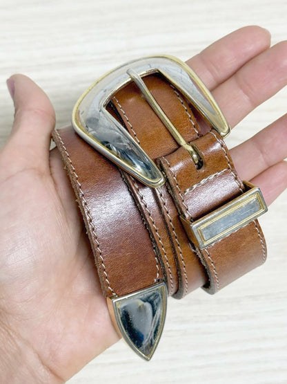 vintage leather metal tipped belt | made in Canada - good market thrift store