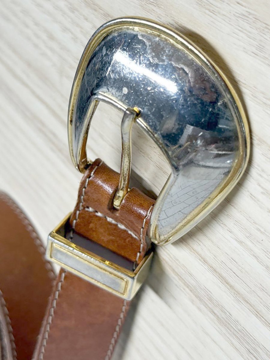 vintage leather metal tipped belt | made in Canada - good market thrift store