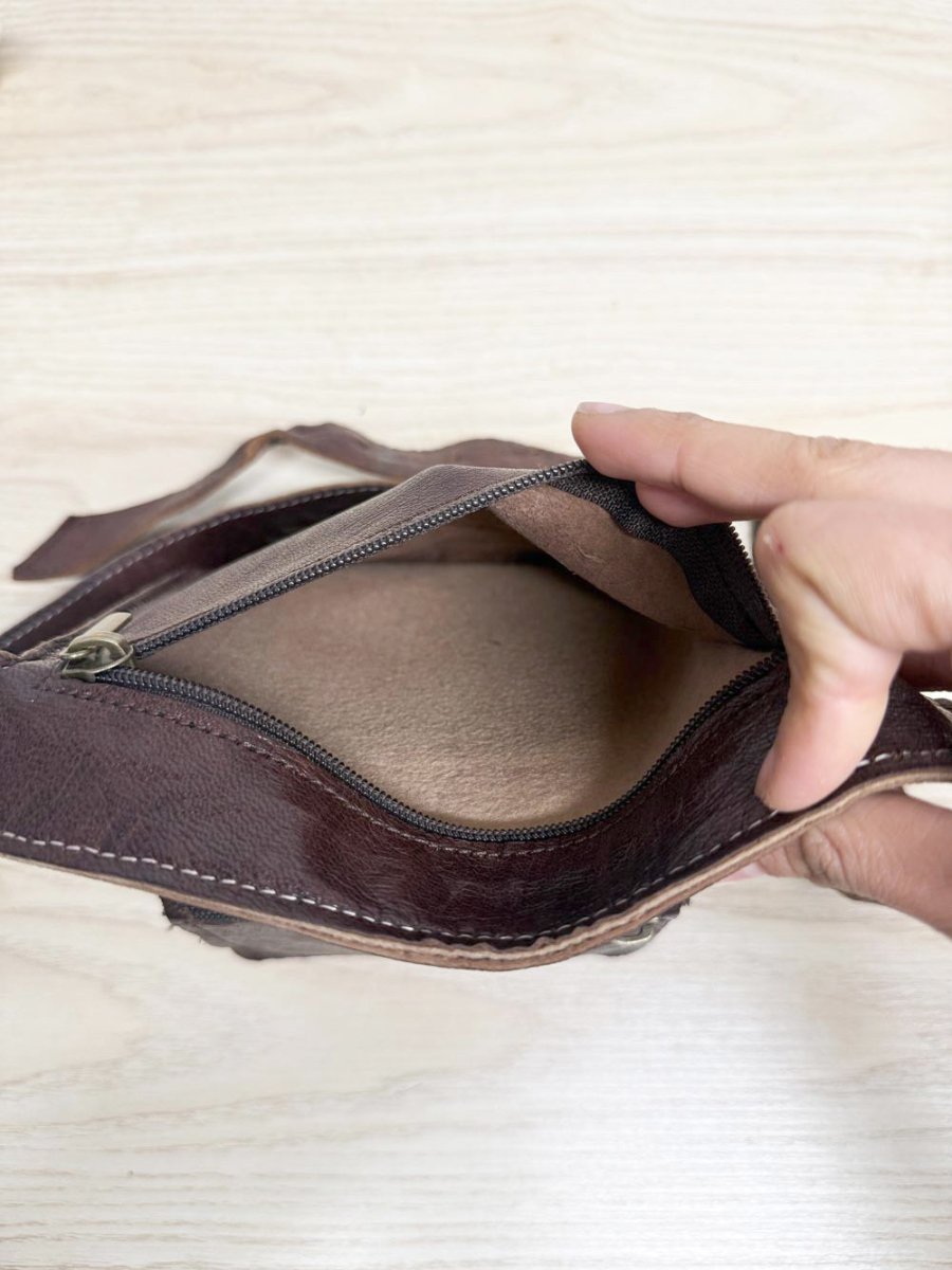 vintage leather multi - pocket buckle belt bag | fanny pack - good market thrift store