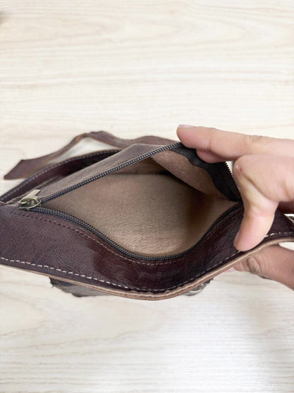 vintage leather multi - pocket buckle belt bag | fanny pack - good market thrift store