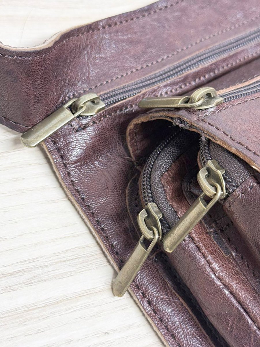 vintage leather multi - pocket buckle belt bag | fanny pack - good market thrift store