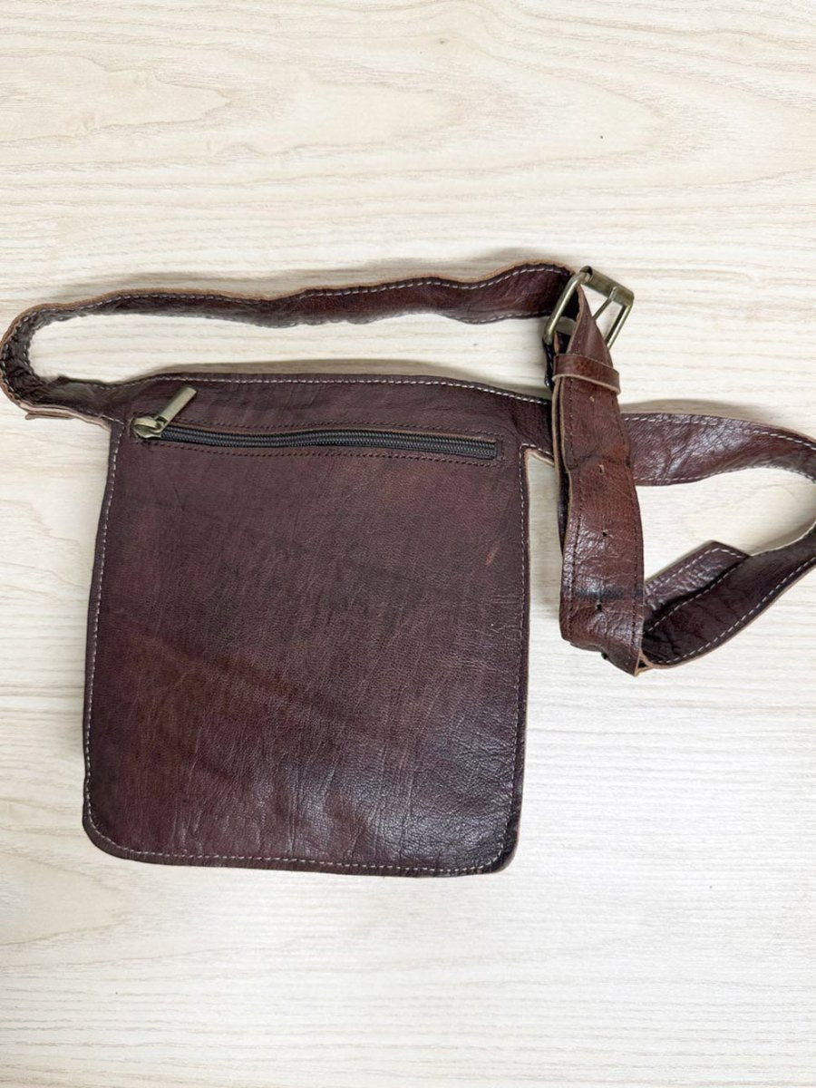 vintage leather multi - pocket buckle belt bag | fanny pack - good market thrift store