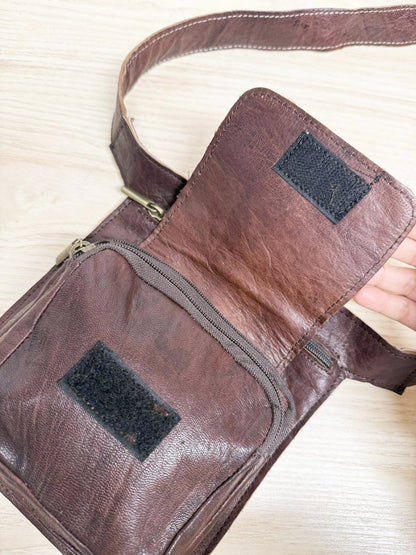 vintage leather multi - pocket buckle belt bag | fanny pack - good market thrift store