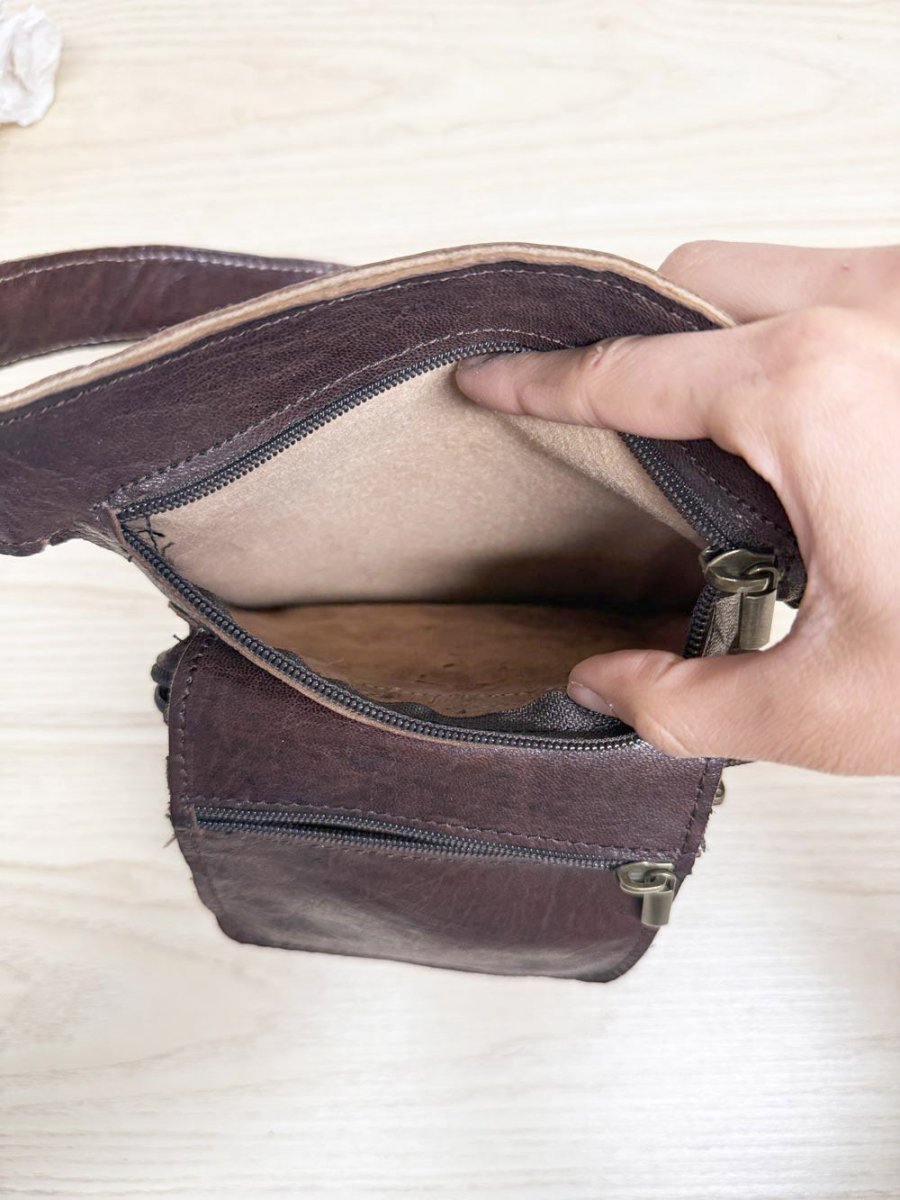 vintage leather multi - pocket buckle belt bag | fanny pack - good market thrift store