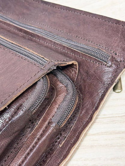 vintage leather multi - pocket buckle belt bag | fanny pack - good market thrift store