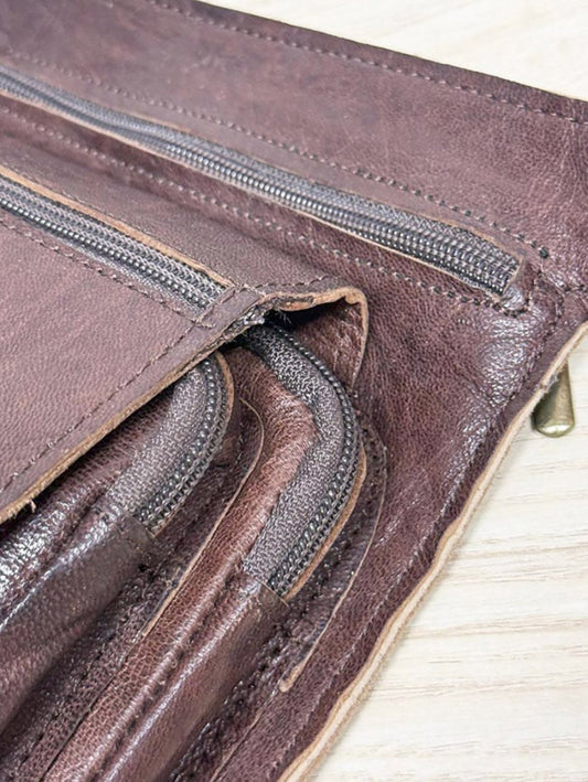 vintage leather multi - pocket buckle belt bag | fanny pack - good market thrift store