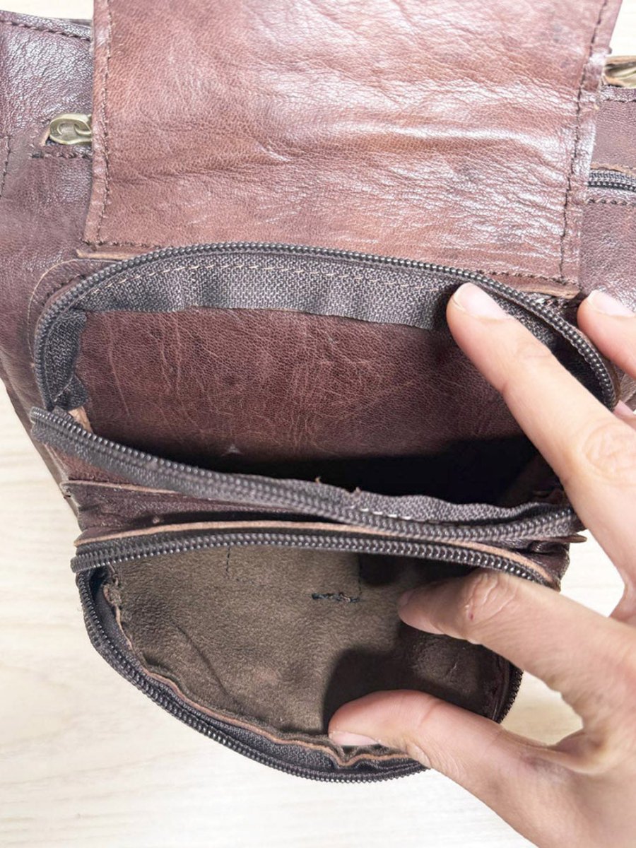 vintage leather multi - pocket buckle belt bag | fanny pack - good market thrift store