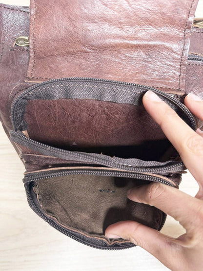 vintage leather multi - pocket buckle belt bag | fanny pack - good market thrift store