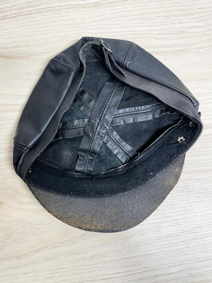 vintage leather newsboy cap | made in USA - good market thrift store