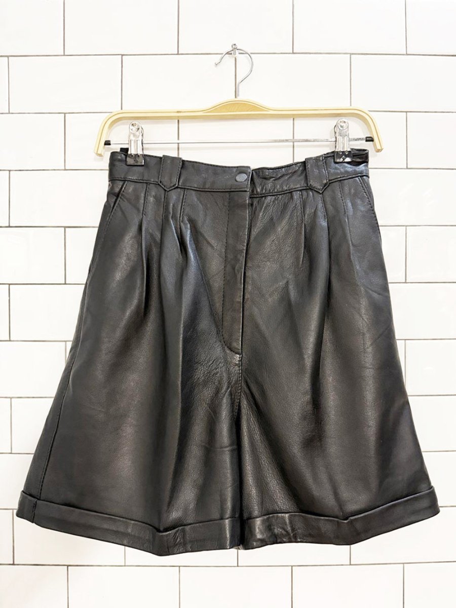 vintage leather pleated high rise trouser shorts | made in India - good market thrift store